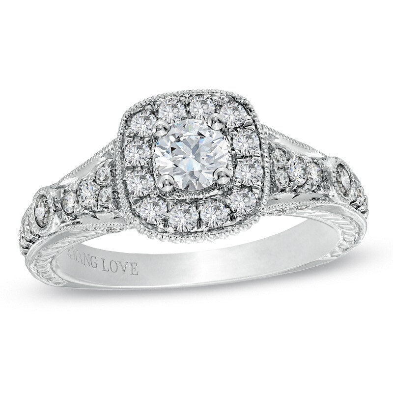 Main Image 1 of Previously Owned - Vera Wang Love Collection 0.95 CT. T.W. Diamond Frame Engagement Ring in 14K White Gold