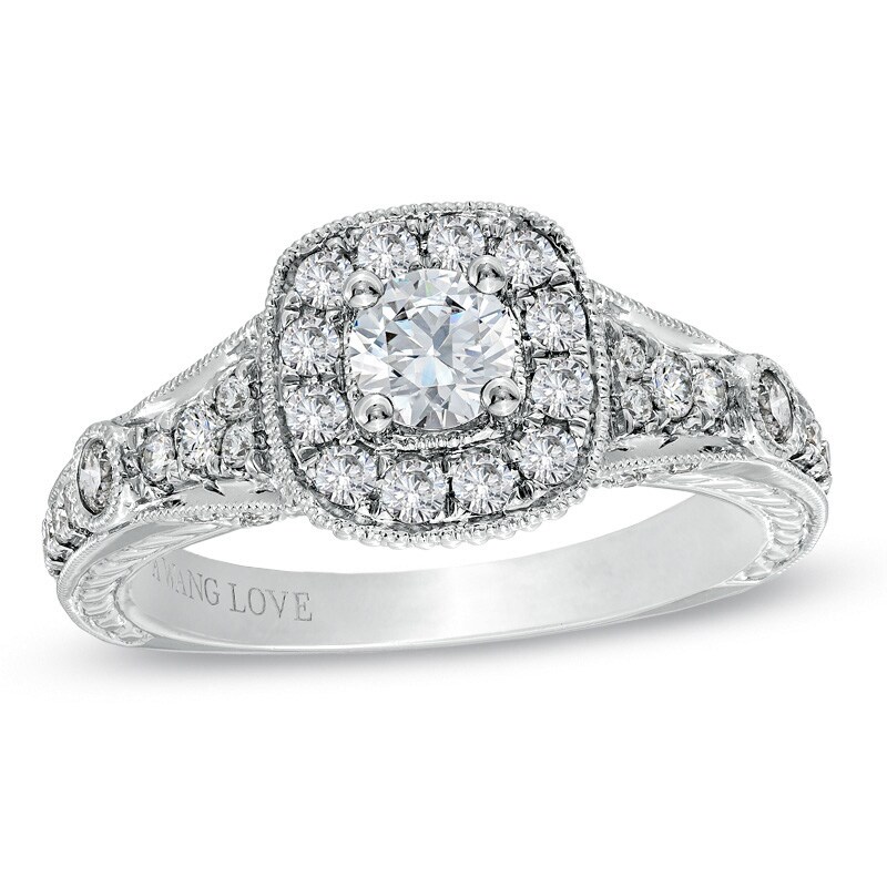 Previously Owned - Vera Wang Love Collection 0.95 CT. T.W. Diamond Frame Engagement Ring in 14K White Gold