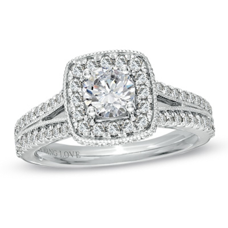 Previously Owned - Vera Wang Love Collection 1.29 CT. T.W. Diamond Split Shank Engagement Ring in 14K White Gold
