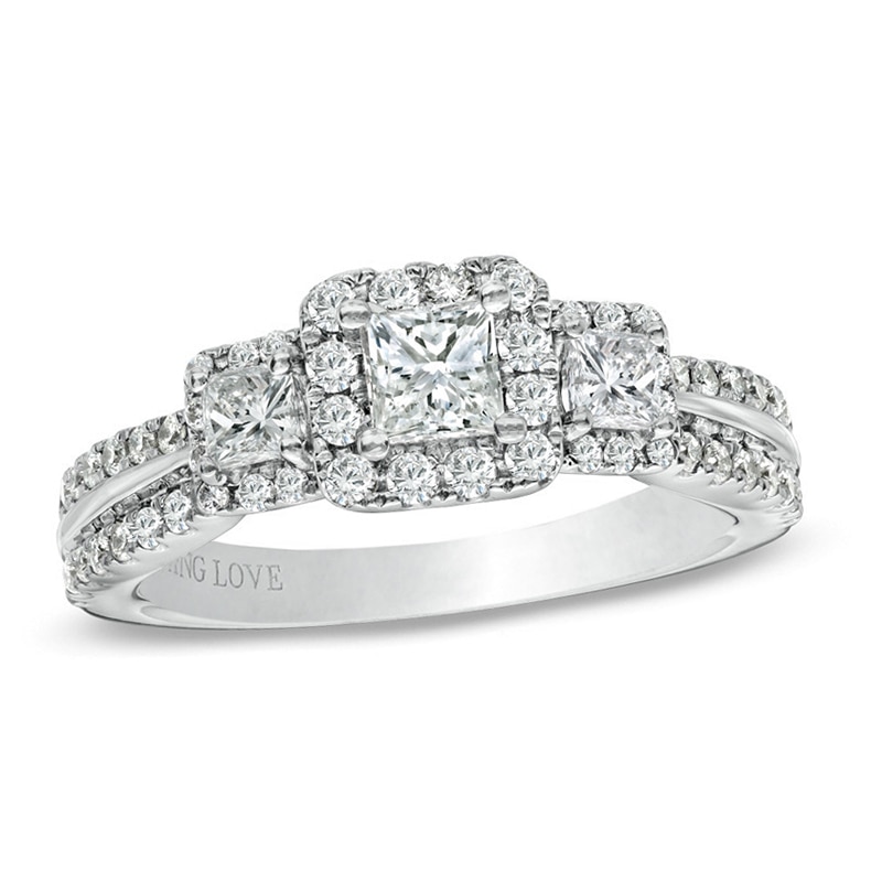 Previously Owned - Vera Wang Love Collection 0.95 CT. T.W. Diamond Three Stone Engagement Ring in 14K White Gold