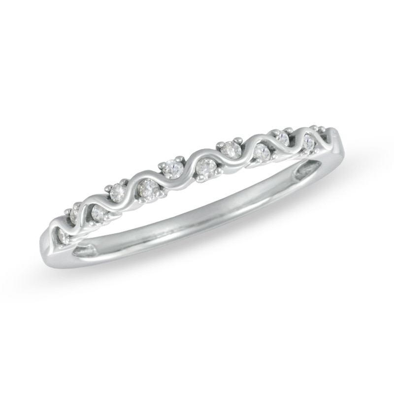 Previously Owned - 0.10 CT. T.W. Diamond Wavy Anniversary Band in 10K White Gold