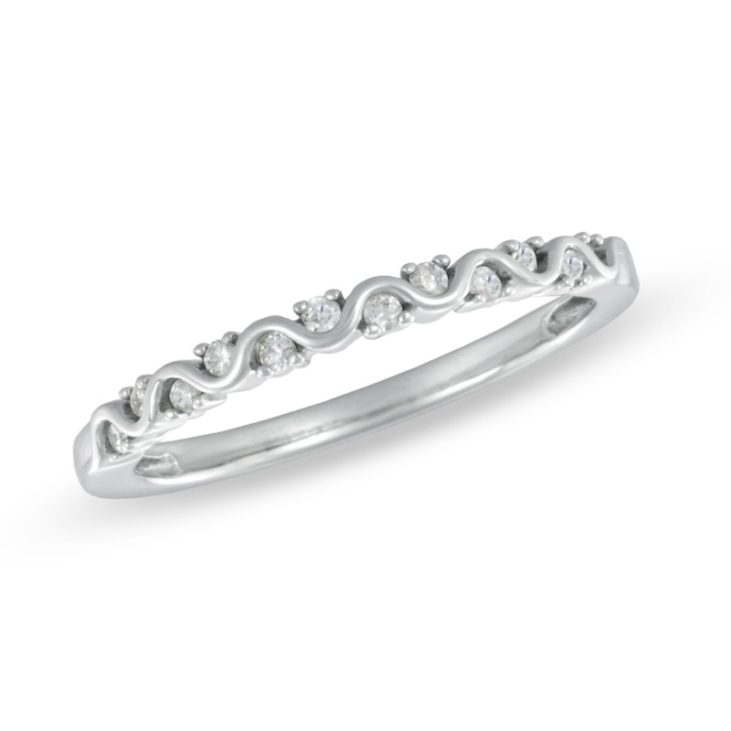 Previously Owned - 0.10 CT. T.W. Diamond Wavy Anniversary Band in 10K White Gold|Peoples Jewellers