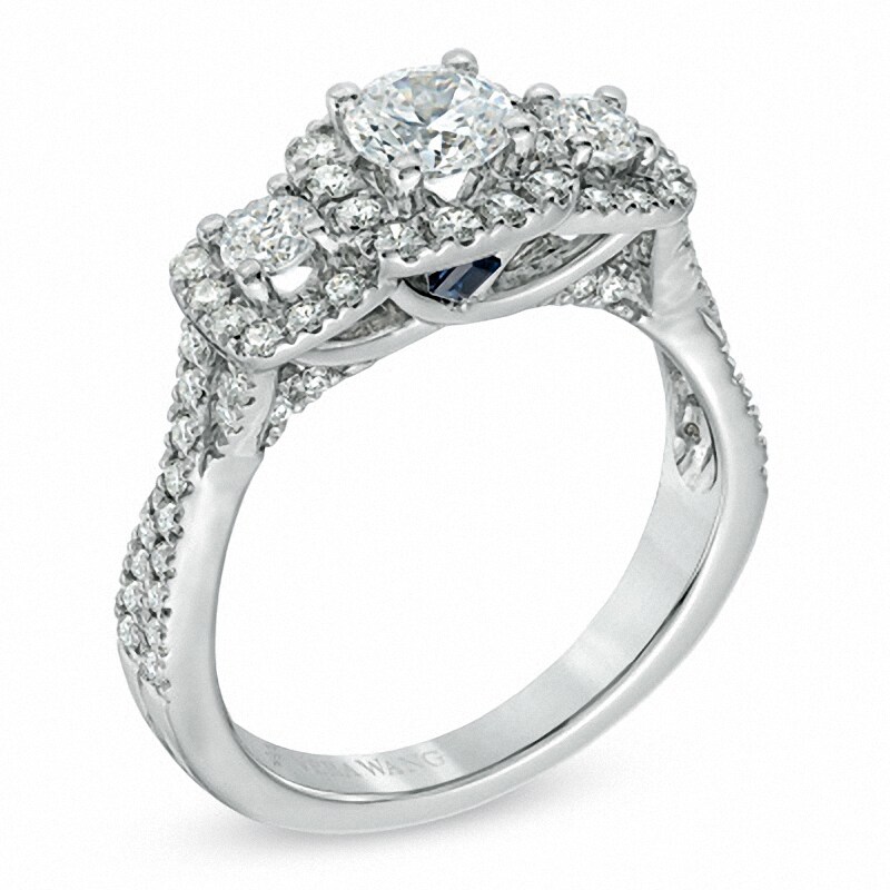 Main Image 2 of Previously Owned - Vera Wang Love Collection 0.95 CT. T.W. Diamond Three Stone Twist Engagement Ring in 14K White Gold