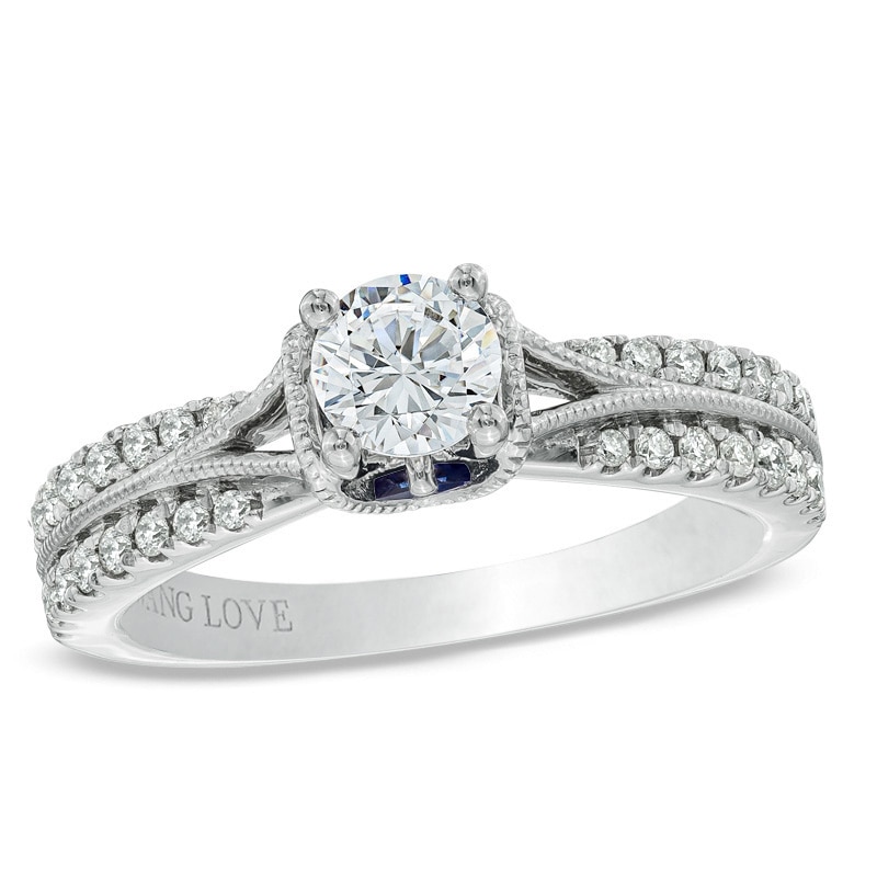 Previously Owned - Vera Wang Love Collection 0.70 CT. T.W. Diamond Split Shank Engagement Ring in 14K White Gold