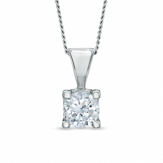 Previously Owned - 0.50 CT.  Diamond Solitaire Pendant in 14K White Gold (I/I2) - 17"