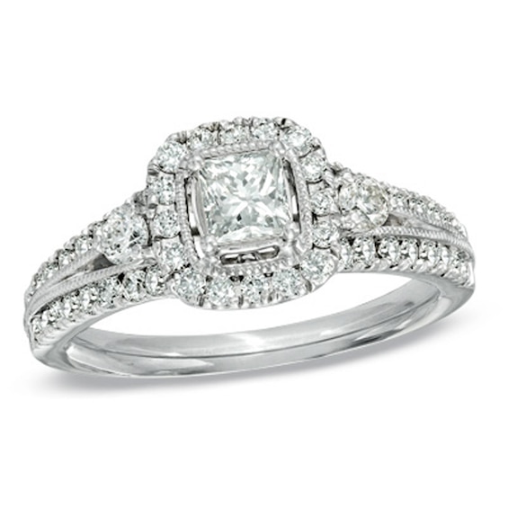 Previously Owned - Celebration Lux® 1.25 CT. T.W. Diamond Frame Engagement Ring in 18K White Gold (I/SI2)