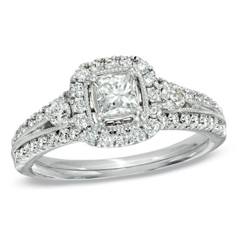 Previously Owned - Celebration Canadian Lux® 1.25 CT. T.W. Diamond Frame Engagement Ring in 18K White Gold (I/SI2)