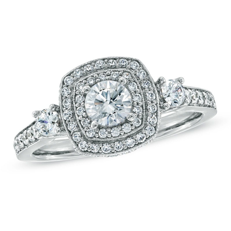Previously Owned - Celebration Canadian Grand™ 0.95 CT. T.W. Diamond Double Frame Engagement Ring in 14K White Gold