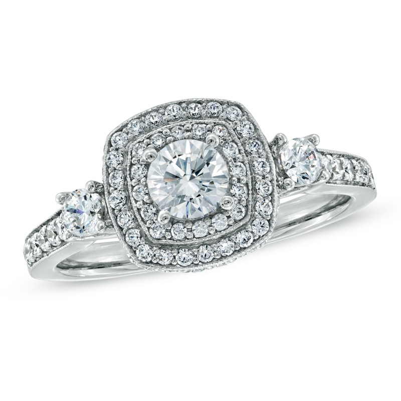 Previously Owned - Celebration Grand™ 0.95 CT. T.W. Diamond Double Frame Engagement Ring in 14K White Gold