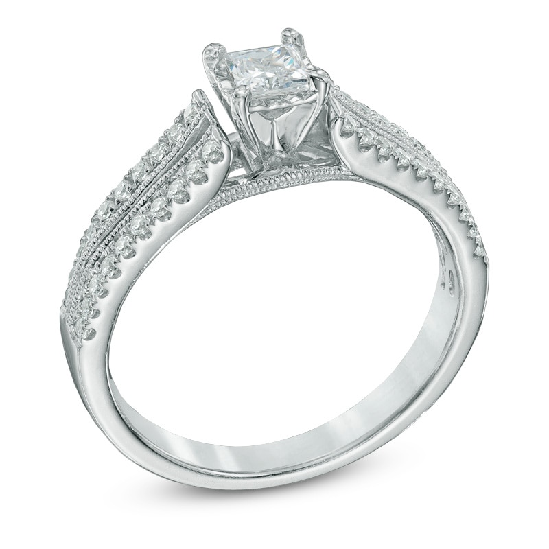 Previously Owned - 0.50 CT. T.W. Princess-Cut Diamond Split Shank Engagement Ring in 10K White Gold