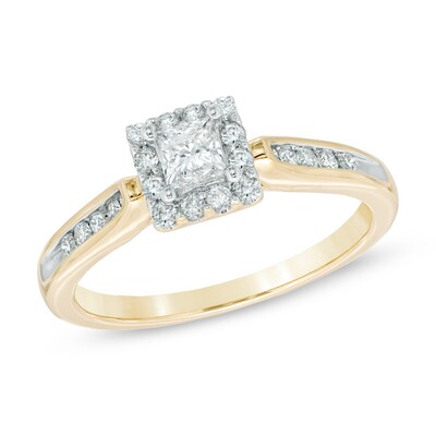 Previously Owned - 0.50 CT. T.W. Princess-Cut Diamond Frame Engagement Ring in 14K Gold