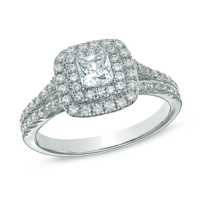 Previously Owned - 1.00 CT. T.W. Canadian Diamond Double Square Frame Engagement Ring in 14K White Gold (I/I1)