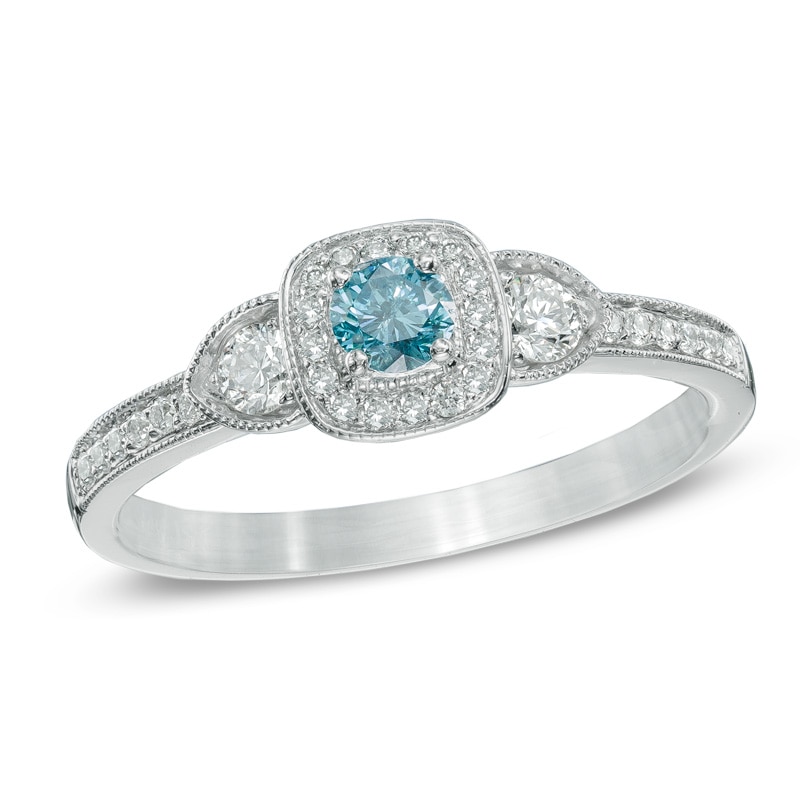 Previously Owned - 0.50 CT. T.W.  Diamond Vintage-Style Three Stone Ring in 14K White Gold (I2)