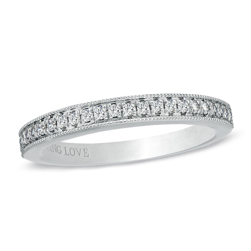 Previously Owned - Vera Wang Love Collection 0.19 CT. T.W. Diamond Milgrain Wedding Band in 14K White Gold