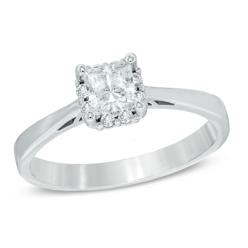 Previously Owned - 0.33 CT. T.W. Canadian Princess-Cut Diamond Frame Engagement Ring in 14K White Gold (I/I1)