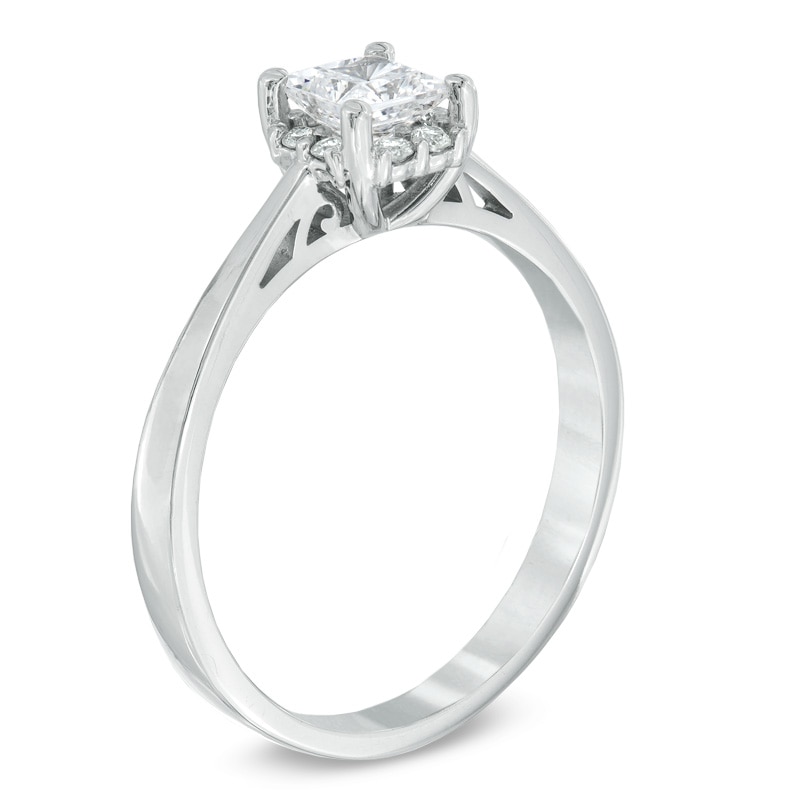 Previously Owned - 0.33 CT. T.W. Canadian Princess-Cut Diamond Frame Engagement Ring in 14K White Gold (I/I1)