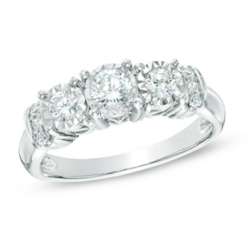Previously Owned - 0.50 CT. T.W. Diamond Past Present Future® Engagement Ring in 10K White Gold