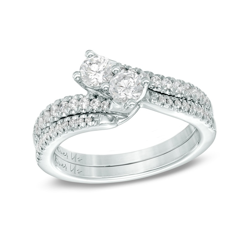 Previously Owned - Ever Us™ 0.50 CT. T.W. Two-Stone Diamond Bypass Ring in 14K White Gold