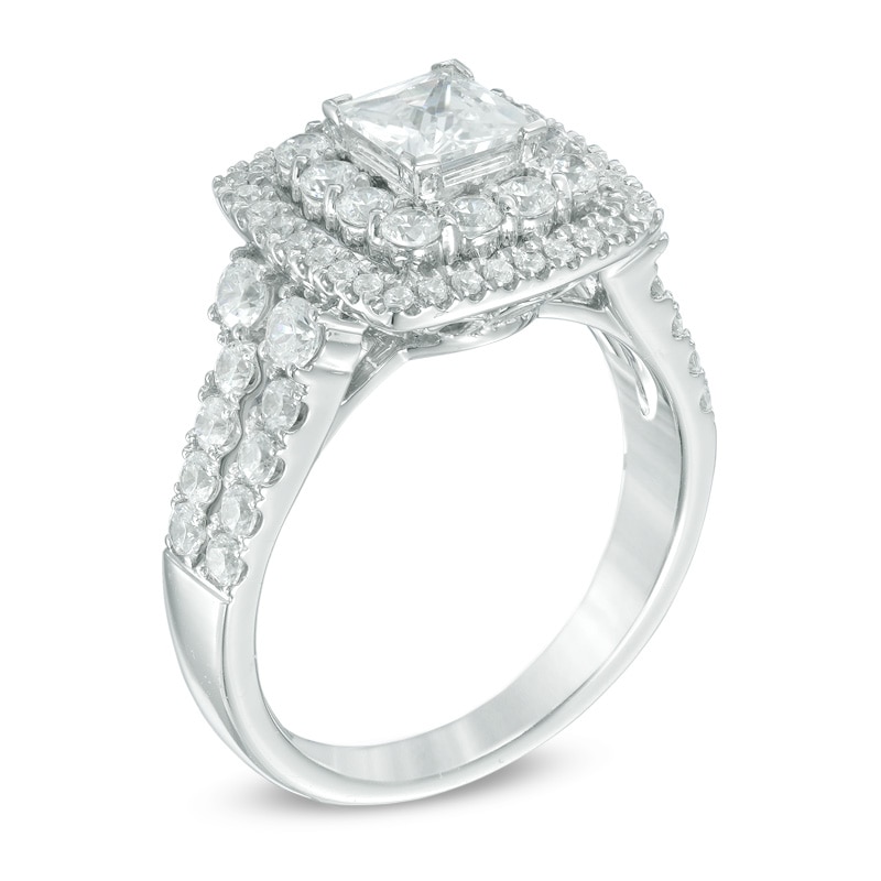 Previously Owned - 1.75 CT. T.W. Princess-Cut Diamond Double Frame Two Row Engagement Ring in 14K White Gold