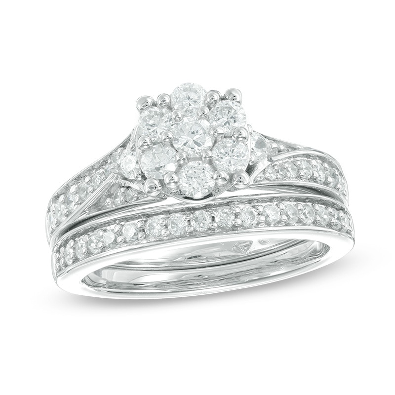 Previously Owned - 0.96 CT. T.W. Composite Diamond Bridal Set in 14K White Gold