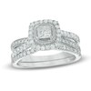 Thumbnail Image 0 of Previously Owned - 0.96 CT. T.W. Princess-Cut Diamond Frame Crossover Shank Bridal Set in 14K White Gold