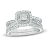 Previously Owned - 0.96 CT. T.W. Princess-Cut Diamond Frame Crossover Shank Bridal Set in 14K White Gold