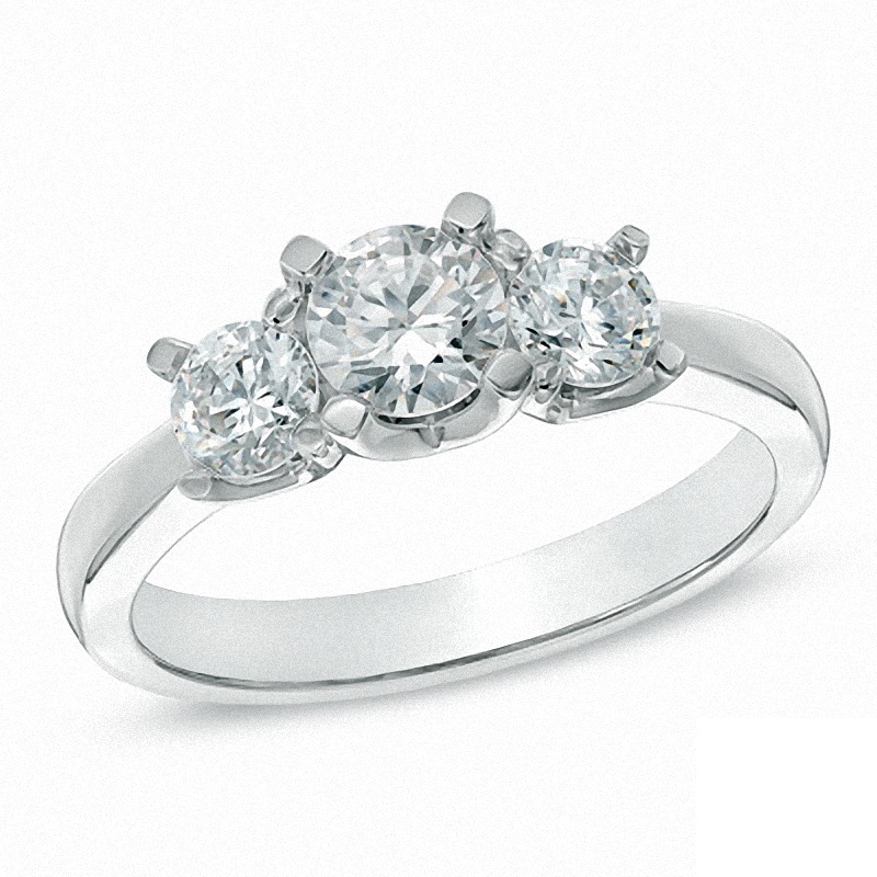 Previously Owned - 1.50 CT. T.W. Canadian Diamond Three Stone Engagement Ring in 14K White Gold (I/I2)