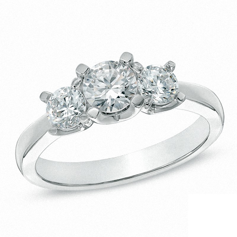 Previously Owned - 1.50 CT. T.W.  Diamond Three Stone Engagement Ring in 14K White Gold (I/I2)