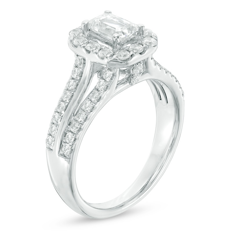 Previously Owned - Celebration Canadian Ideal 1.50 CT. T.W. Emerald-Cut Diamond Frame Engagement Ring in 14K White Gold