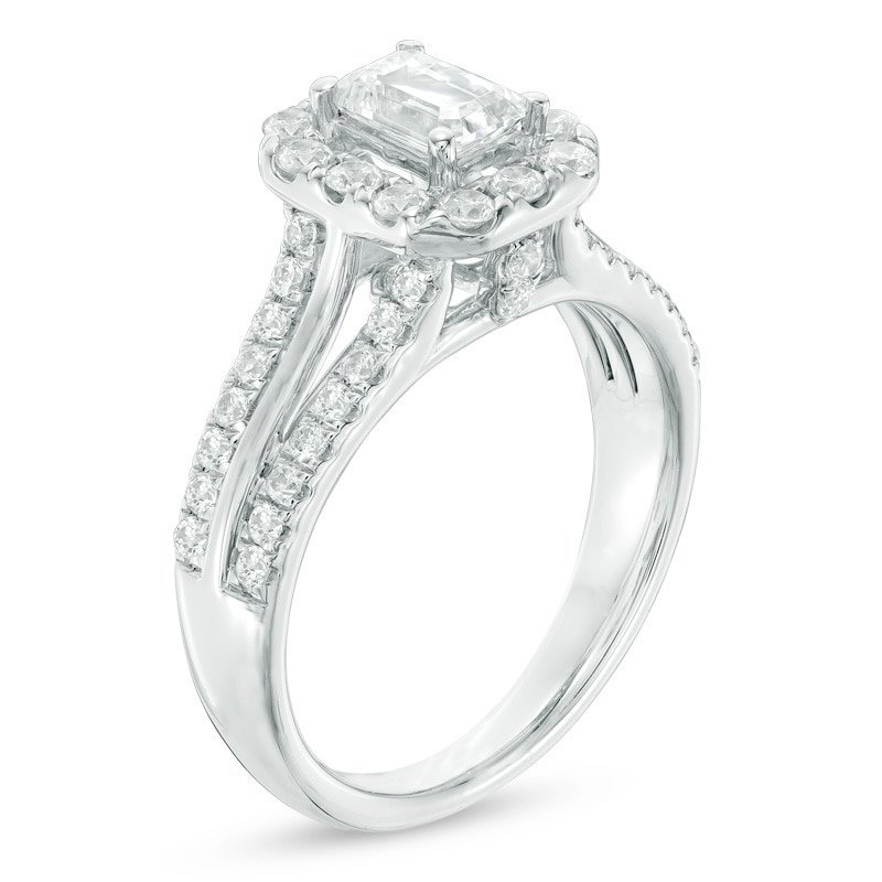 Main Image 2 of Previously Owned -  1.50 CT. T.W. Emerald-Cut Diamond Frame Engagement Ring in 14K White Gold