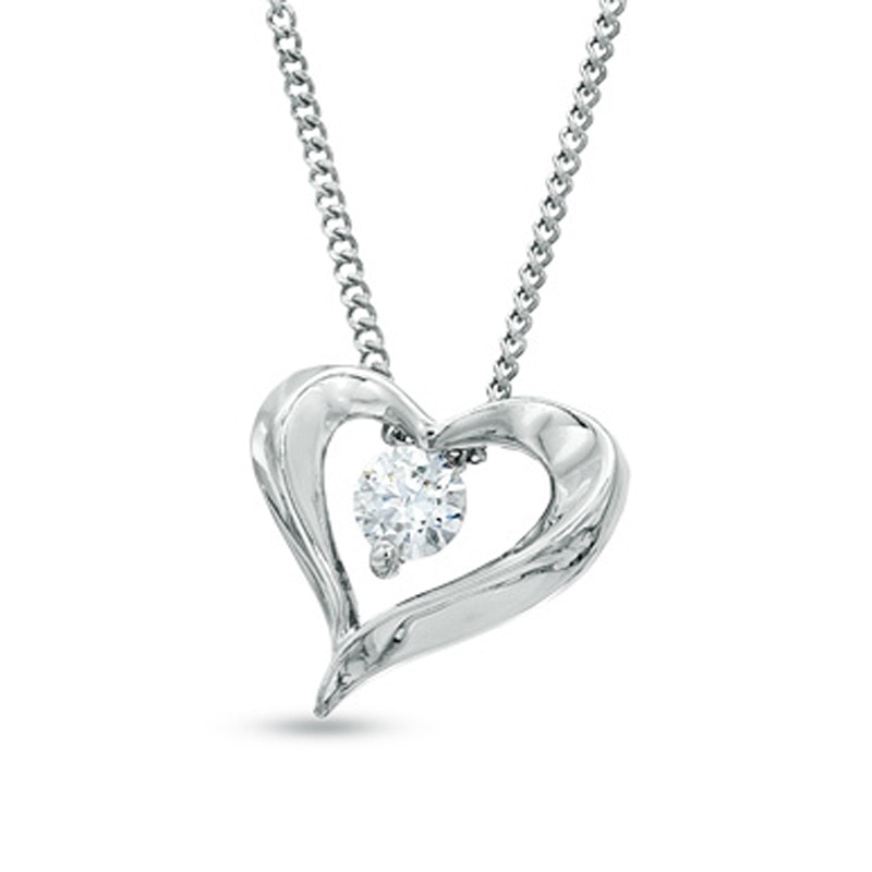 Previously Owned - 0.10 CT. Canadian Diamond Solitaire Heart Pendant in 14K White Gold (I/I2) - 17"|Peoples Jewellers