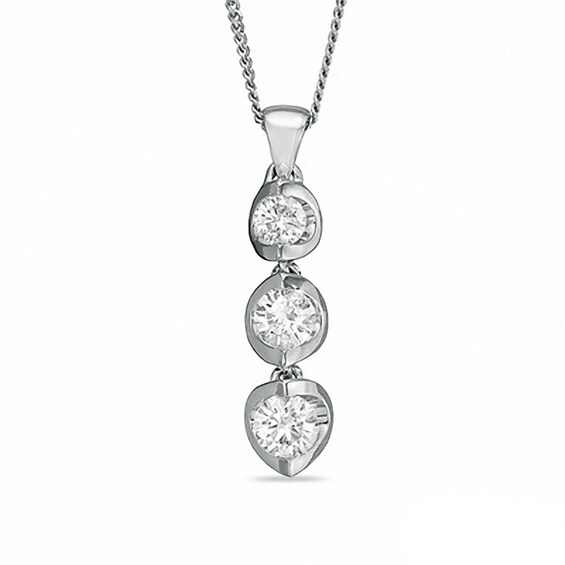 Previously Owned - 0.50 CT. T.W. Diamond Three Stone Pendant in 14K White Gold - 17"