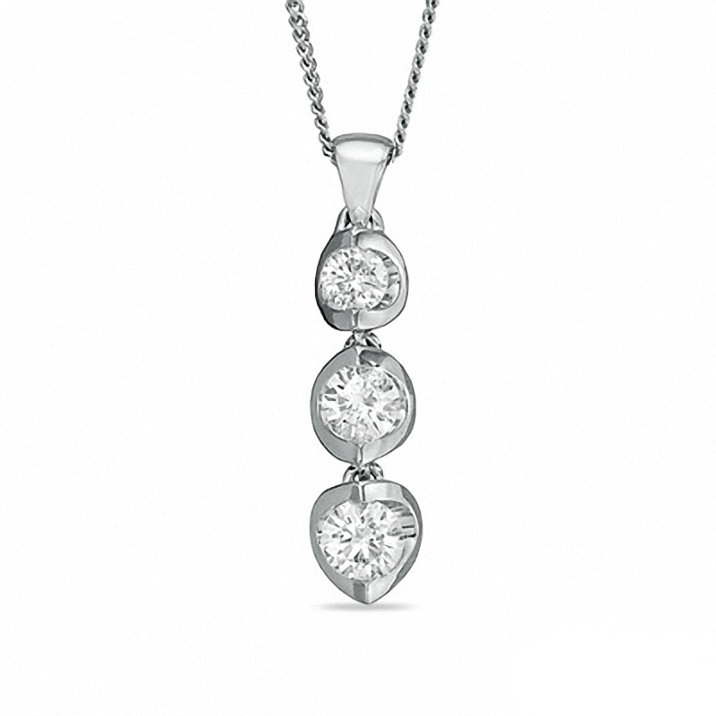 Previously Owned - 0.50 CT. T.W. Canadian Diamond Three Stone Pendant in 14K White Gold - 17"|Peoples Jewellers