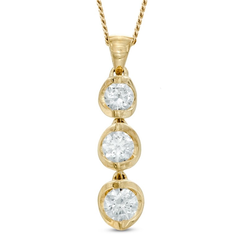 Main Image 1 of Previously Owned - 0.50 CT. T.W. Diamond Three Stone Drop Pendant in 14K Gold (I/I2) - 17"