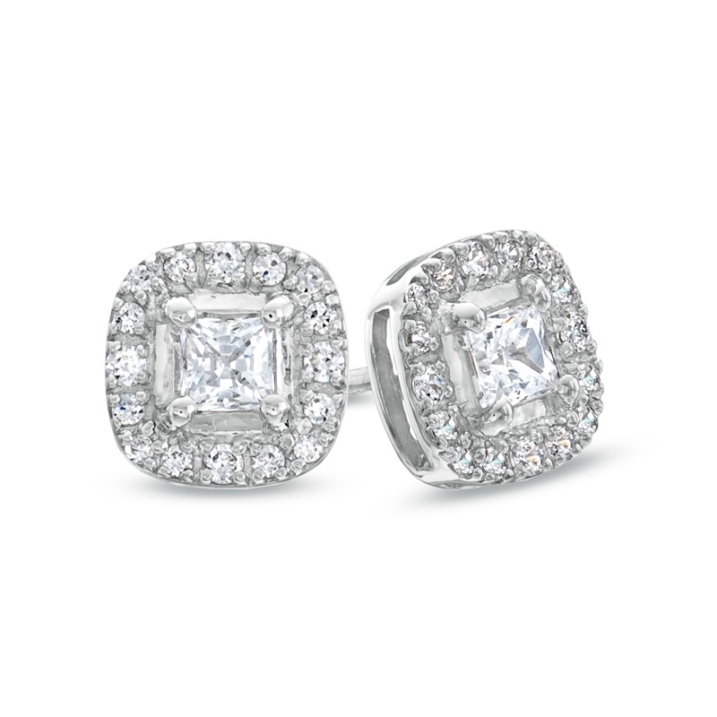 Main Image 1 of Previously Owned - 0.40 CT. T.W. Princess-Cut Diamond Frame Stud Earrings in 14K White Gold (I/I2)