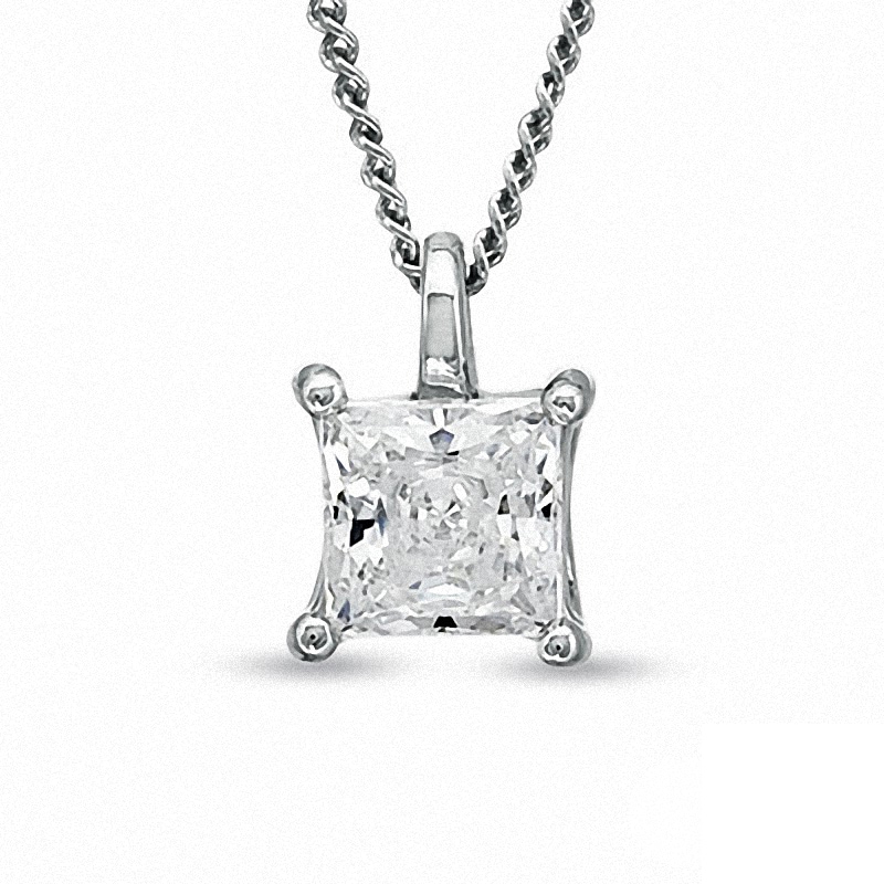 Previously Owned - 0.30 CT. Princess-Cut Canadian Diamond Pendant in 14K White Gold (I/I2) - 17"