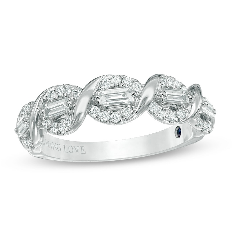 Previously Owned - Vera Wang Love Collection 0.45 CT. T.W. Baguette-Cut Diamond Twist Anniversary Band in 14K White Gold