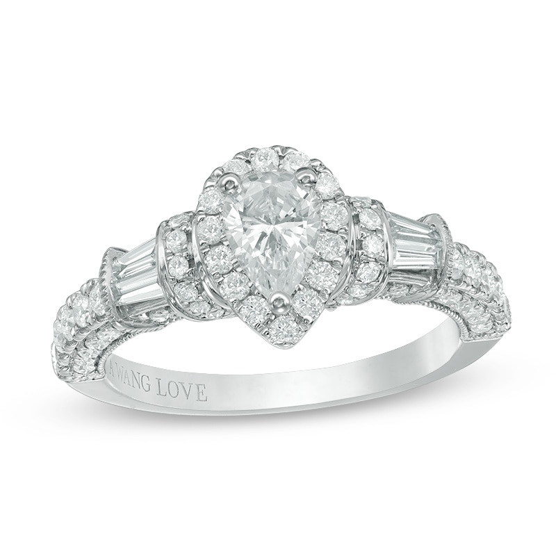 Previously Owned - Vera Wang Love Collection 1.18 CT. T.W. Pear-Shaped Diamond Frame Engagement Ring in 14K White Gold