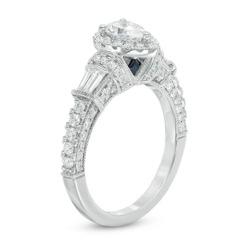 Main Image 2 of Previously Owned - Vera Wang Love Collection 1.18 CT. T.W. Pear-Shaped Diamond Frame Engagement Ring in 14K White Gold