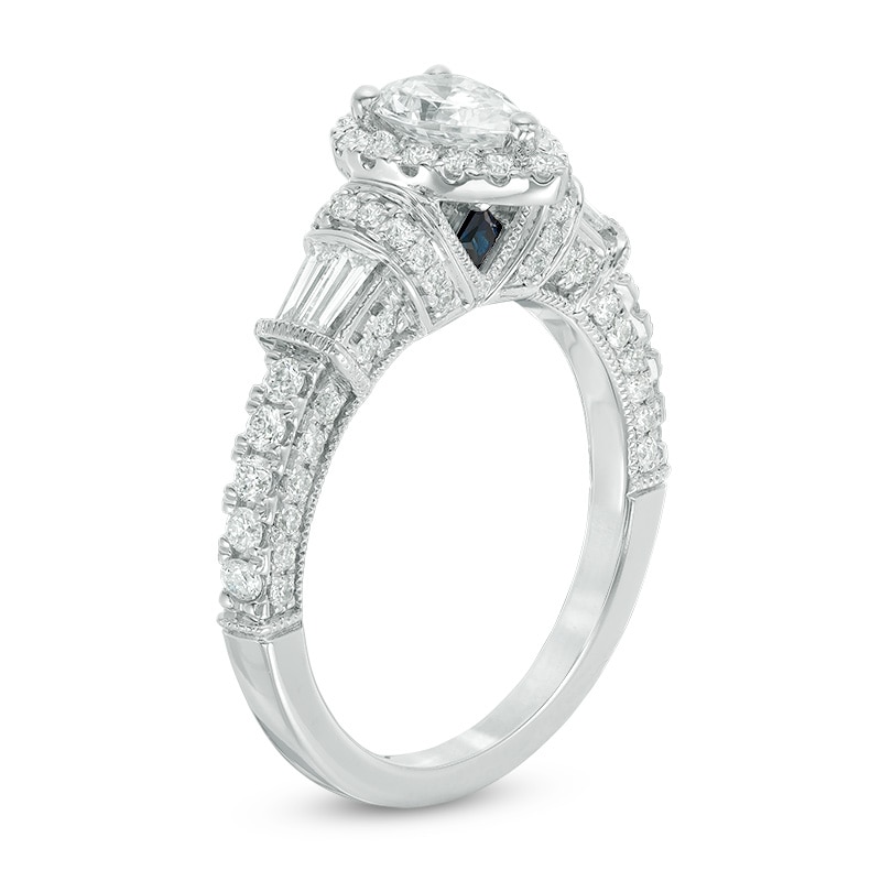 Previously Owned - Vera Wang Love Collection 1.18 CT. T.W. Pear-Shaped Diamond Frame Engagement Ring in 14K White Gold