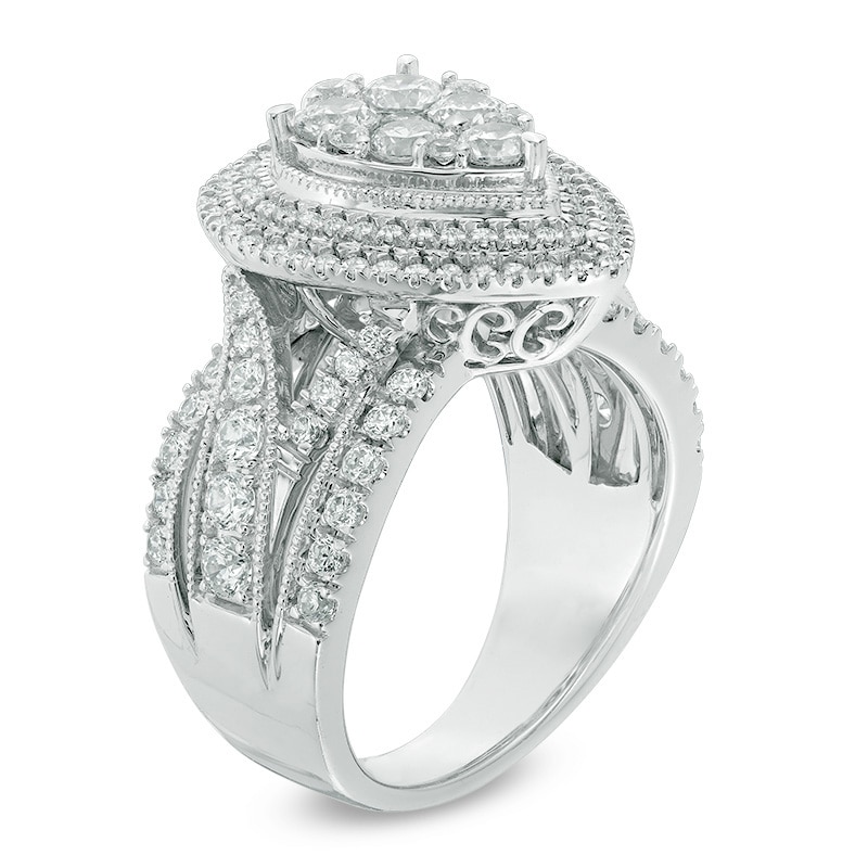 Previously Owned - 2.00 CT. T.W. Composite Diamond Pear-Shaped Frame Engagement Ring in 14K White Gold