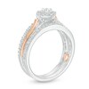 Thumbnail Image 1 of Previously Owned - 0.50 CT. T.W. Diamond Tilted Cushion Frame Bypass Interlocking Bridal Set in 10K Two-Tone Gold