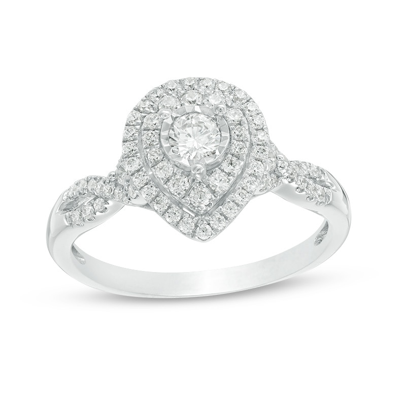 Main Image 1 of Previously Owned - 0.45 CT. T.W. Diamond Double Pear-Shaped Twist Engagement Ring in 10K White Gold