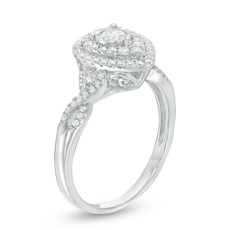 Main Image 2 of Previously Owned - 0.45 CT. T.W. Diamond Double Pear-Shaped Twist Engagement Ring in 10K White Gold