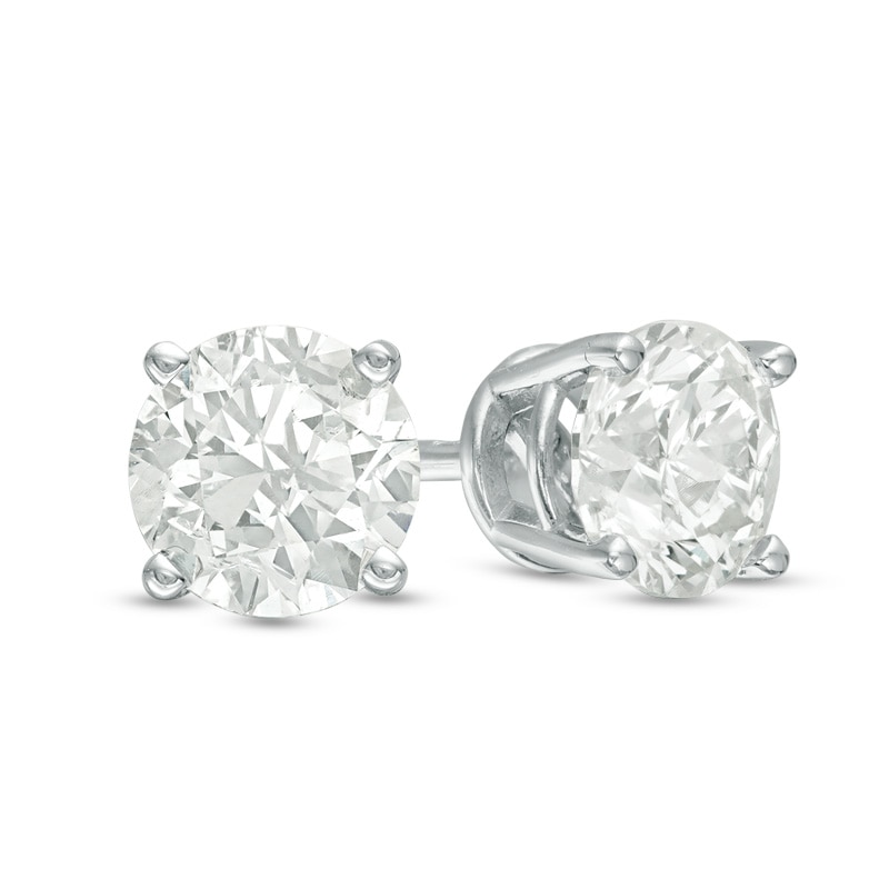 Previously Owned - 2.00 CT. T.W. Diamond Solitaire Stud Earrings in 14K White Gold (J/I2)