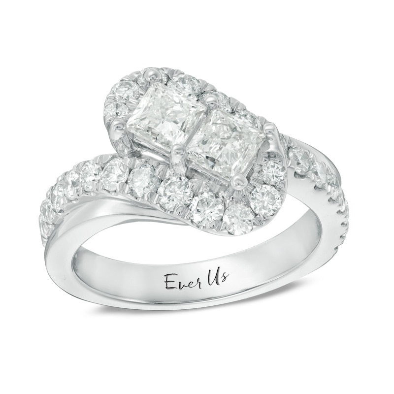 Previously Owned - Ever Us™ 2.05 CT. T.W. Two-Stone Princess-Cut Diamond Bypass Frame Ring in 14K White Gold