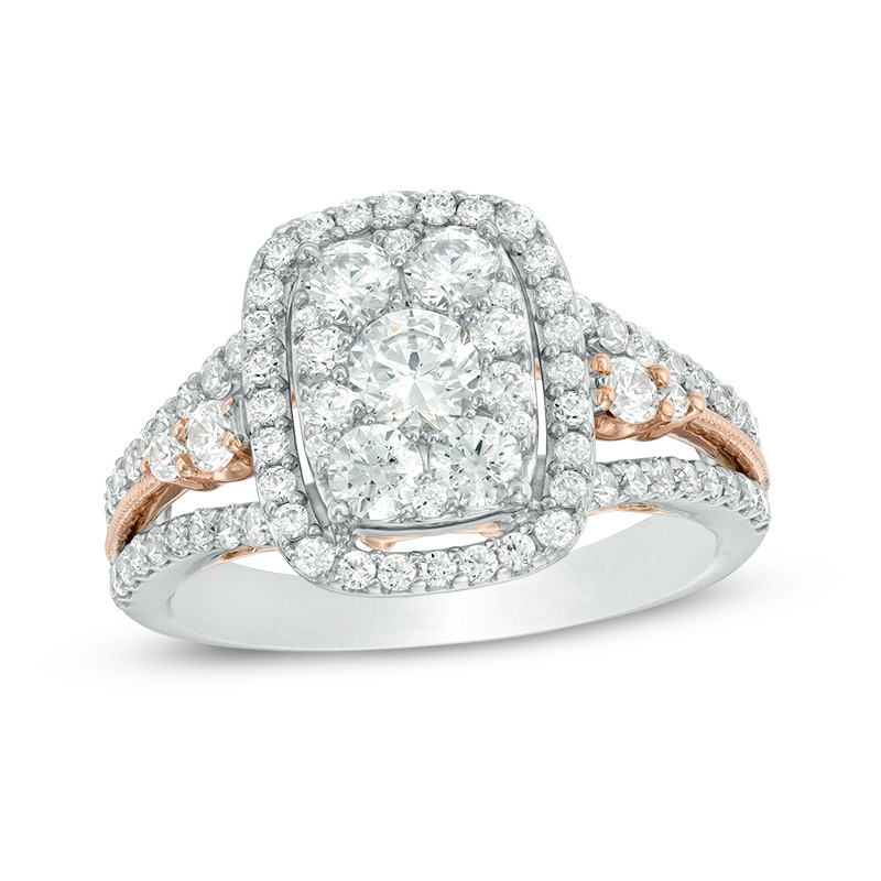 Previously Owned - 1.50 CT. T.W. Composite Diamond Rectangle Frame Vintage-Style Engagement Ring in 14K Two-Tone Gold