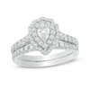 Thumbnail Image 1 of Previously Owned - 1.00 CT. T.W. Pear-Shaped Diamond Scallop Frame Bridal Set in 14K White Gold