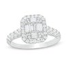 Previously Owned - 0.85 CT. T.W. Composite Baguette and Round Diamond Frame Engagement Ring in 14K White Gold