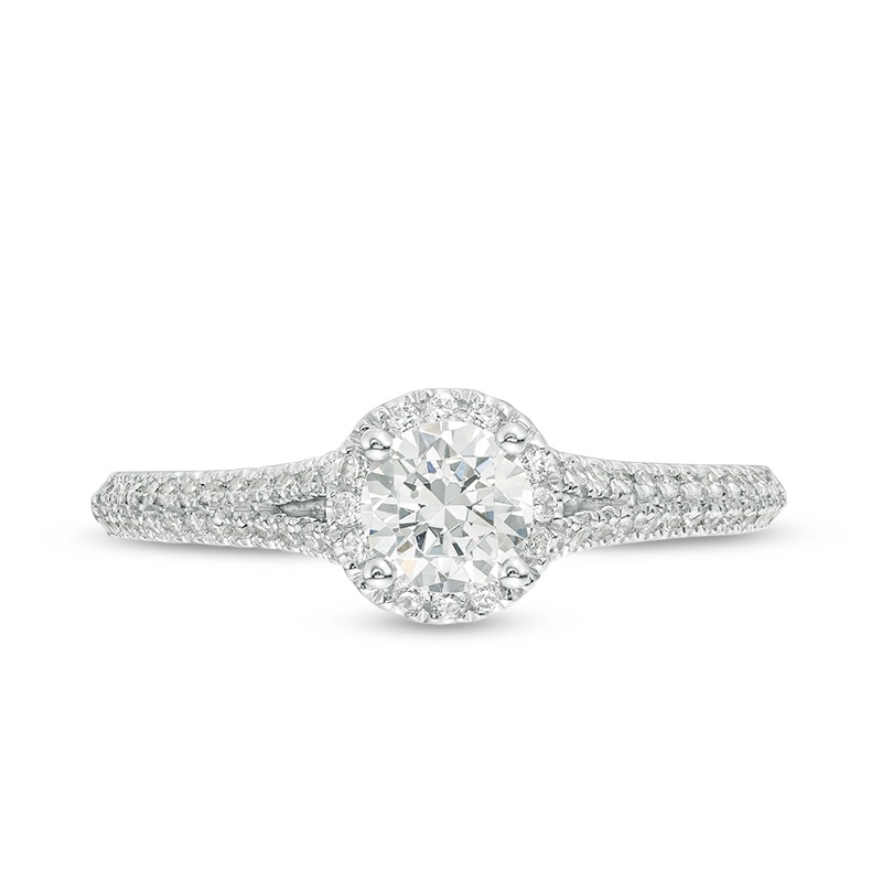 Previously Owned Vera Wang Love Collection 0.70 CT. T.W. Diamond Frame Split Shank Engagement Ring 14K White Gold
